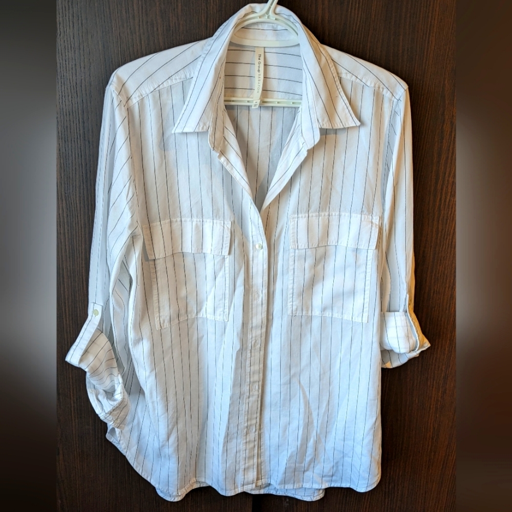 Aritzia Babaton White Classic Striped Blouse